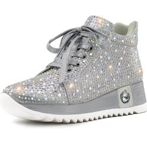 Women's Fashion Glitter Sneakers Platform Sparkly Rhinestone High Top Sz 9 NIB